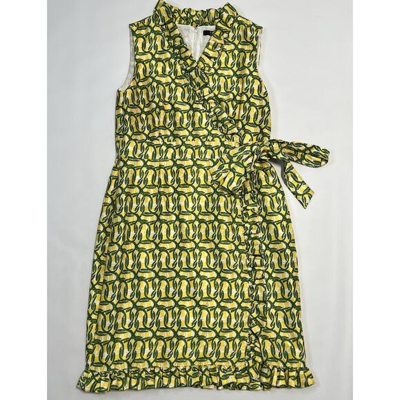 Alex Marie Dress Women’s Size 14 Sleeveless Faux Wrap Ruffle Hem Green Yellow - Picture 2 of 8